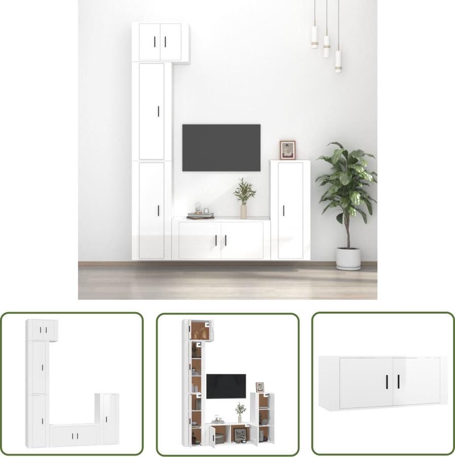The Living Store TV-meubelset Klassieke Hoogglans wit 57x34.5x40cm 3x40x34.5x100cm 100x34.5x40cm Tv-meubel Tv Kast Salontafel Houten Tv-kast White Furniture - Foto 2