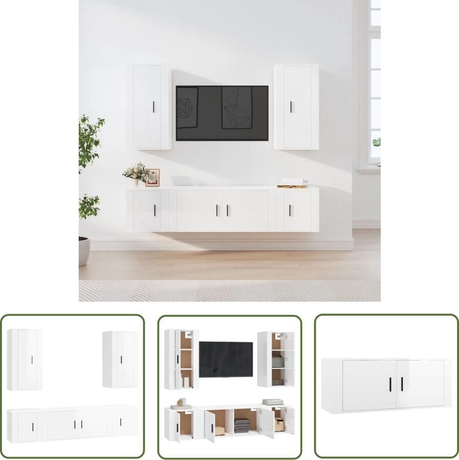 The Living Store TV-meubelset klassiek ontwerp hoogglans wit 100 x 34.5 x 40 cm 40 x 34.5 x 40 cm 40 x 34.5 x 80 cm Tv-meubel Tv Kast Salontafel Houten Tv-meubel Hoogglans Wit - Foto 2