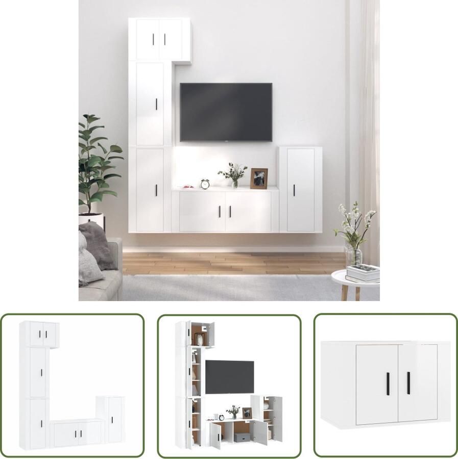 The Living Store TV-meubel set Hoogglans wit 1x 57x34.5x40 cm 3x 40x34.5x80 cm 1x 100x34.5x40 cm Tv Meubels Tv Kast Salontafel Houten Tv Stand White Furniture - Foto 2
