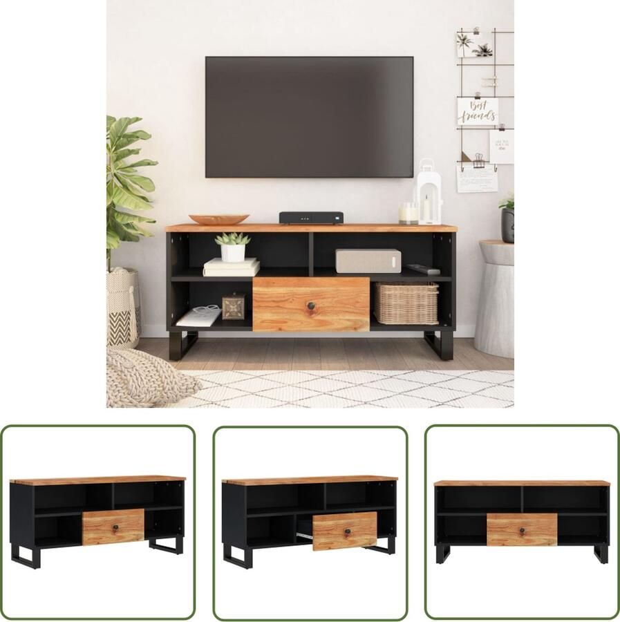 The Living Store Tv-meubel Acaciawood 100x33x46 cm Opbergruimte Stabiele poten Uitstalfunctie Tv-meubel Acacia Houten Meubilair Salontafel Media Kast Opbergkast - Foto 2