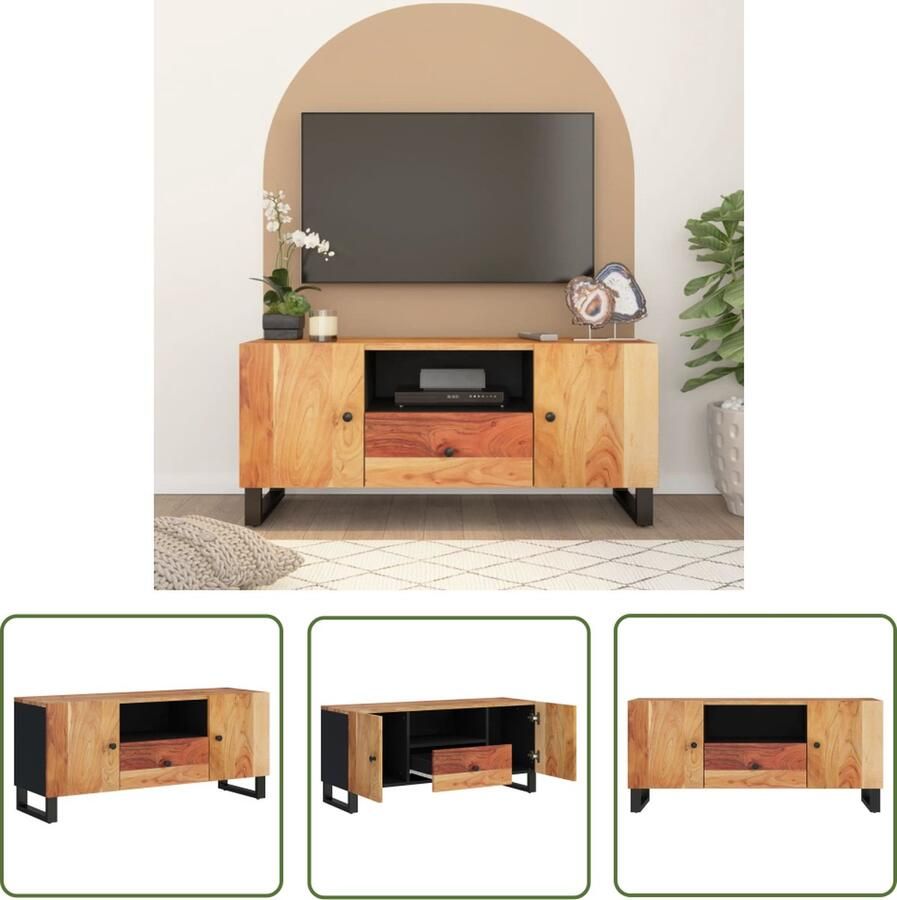 The Living Store TV-meubel Acaciahout 105 x 33.5 x 46 cm Met opbergruimte Stabiele poten Uitstalfunctie Handleiding inbegrepen Kleur en nerf variÃren Tv-meubel Acacia Houten Meubilair Salontafel Kastje Opbergkast - Foto 2