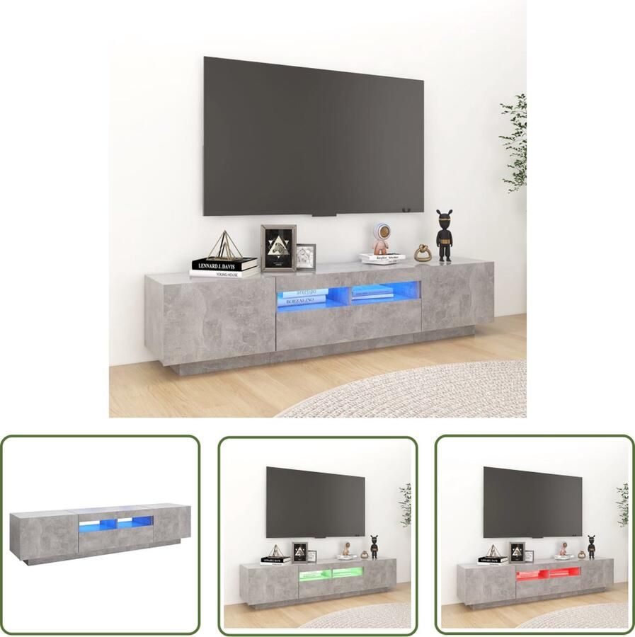 The Living Store Tv-meubel Betongrijs Hifi-kast 180x35x40cm LED-verlichting USB-aansluiting Tv-meubel Beton Grijs Led Verlichting Hifi Kast Meubilair - Foto 3