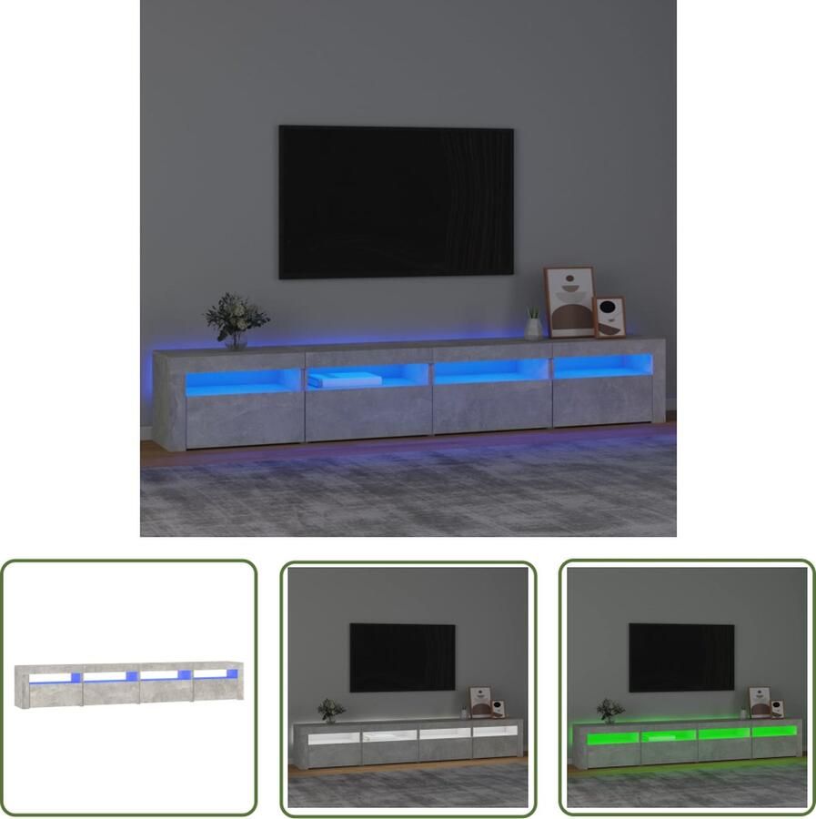 The Living Store TV-meubel Betongrijs 240 x 35 x 40 cm Met RGB LED-verlichting Tv-meubel Beton Grijs Led Verlichting Houten Tv Kast Salon Meubilair