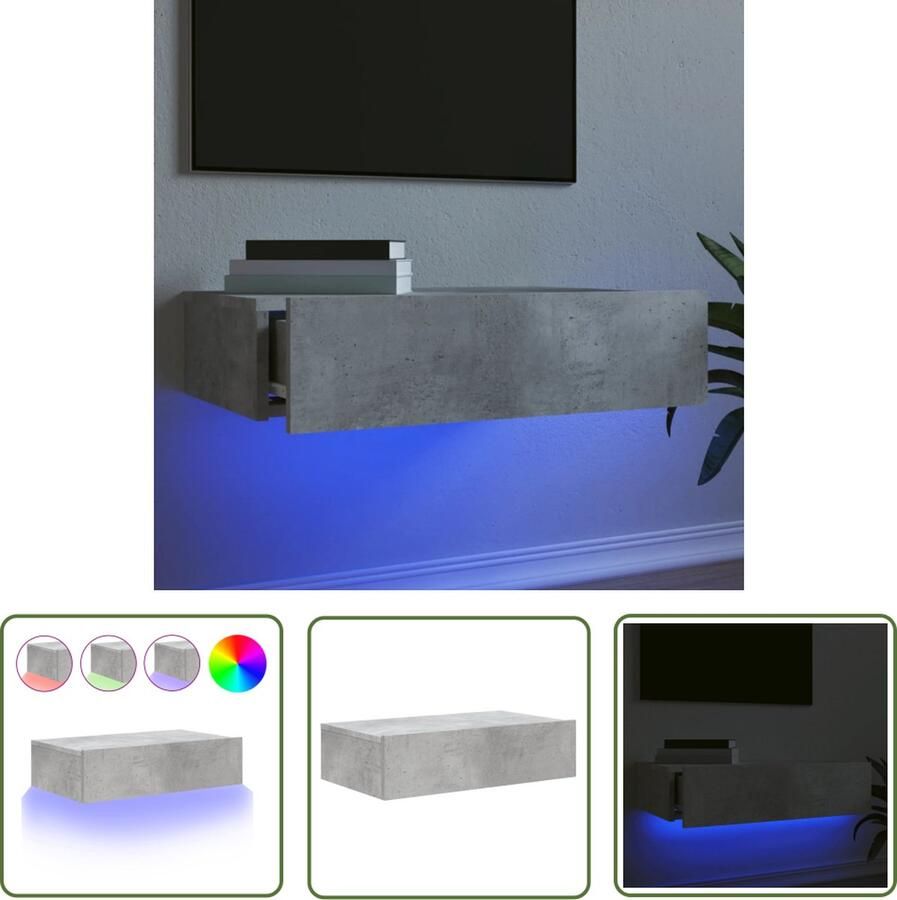 The Living Store Tv-meubel met LED-verlichting 60x35x15 5 cm betongrijs Tv-meubel Beton Grijs Led Verlichting Houten Meubilair Salontafel