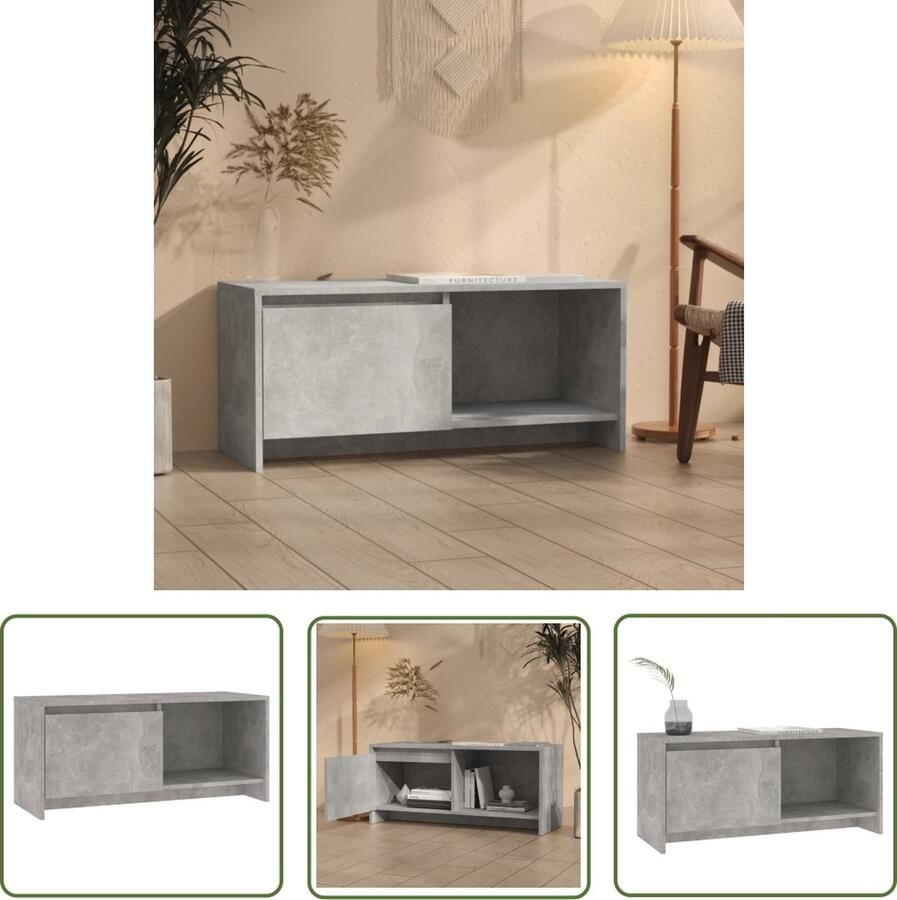 The Living Store vidaXL Tv-meubel 90x35x40 cm bewerkt hout betongrijs Tv-meubel Betongrijs Houten Tv-meubel Design Tv-meubel Tv-kast - Foto 2