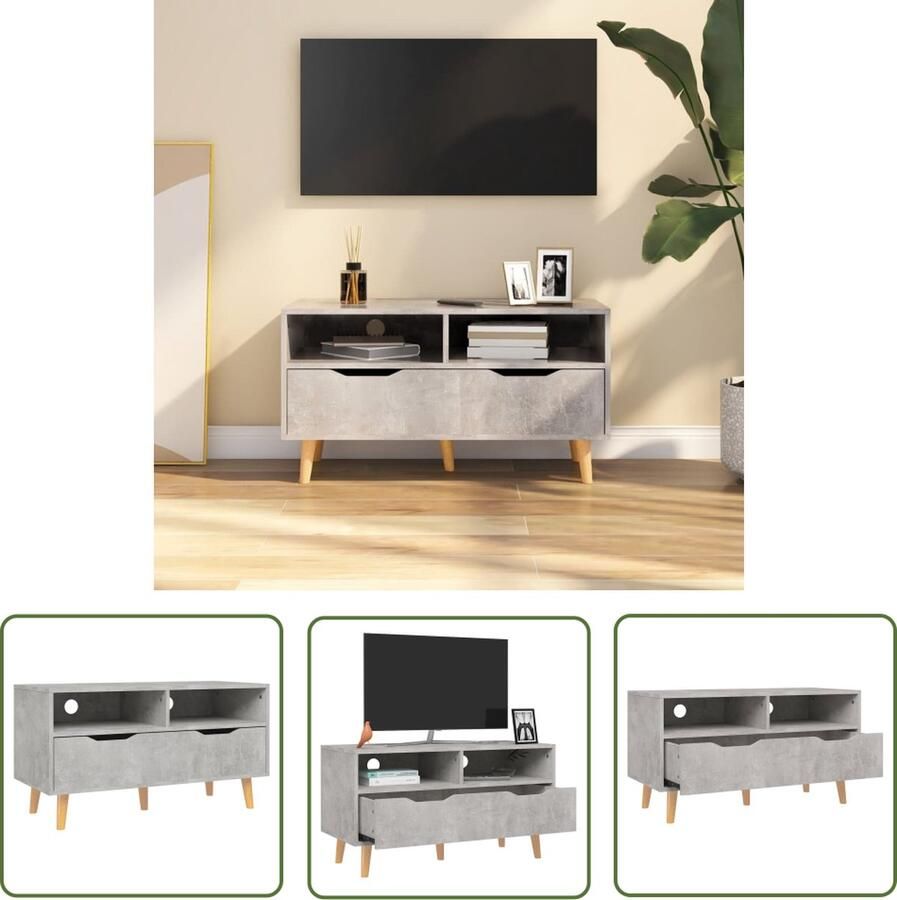 The Living Store TV Meubel Betongrijs 90 x 40 x 48.5 cm Stevig en Stabiel Tv-meubel Betongrijs Houten Tv-meubel Tv-kast Mediakast - Foto 2