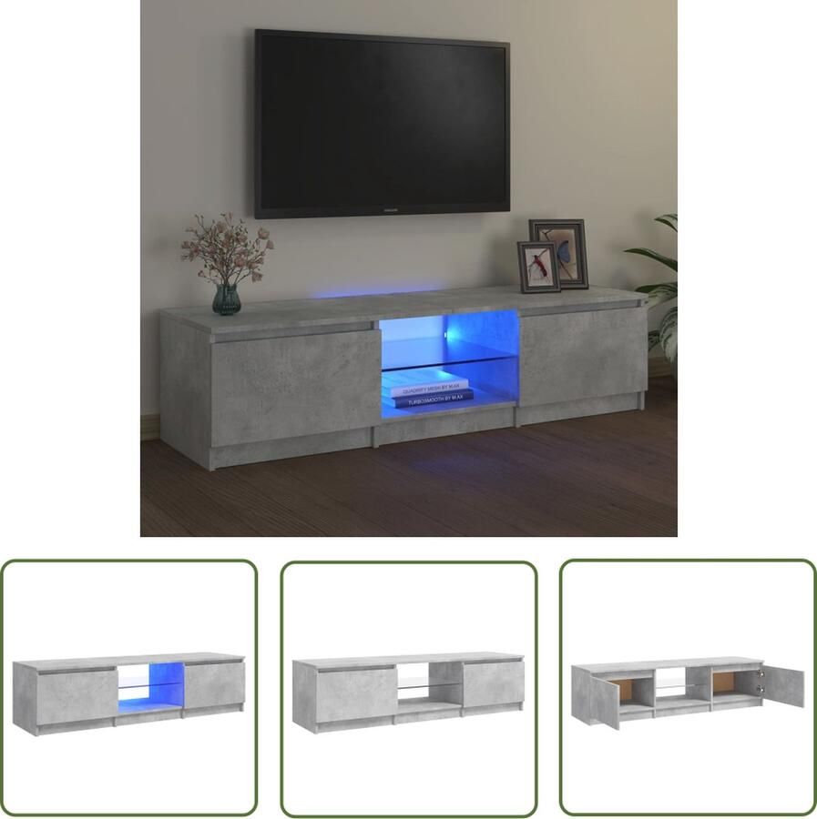 The Living Store TV-meubel Betongrijs 140 x 40 x 35.5 cm Met RGB LED-verlichting Tv-meubel Betongrijs Led-verlichting Houten Tv-meubel Modern Tv-meubel - Foto 2