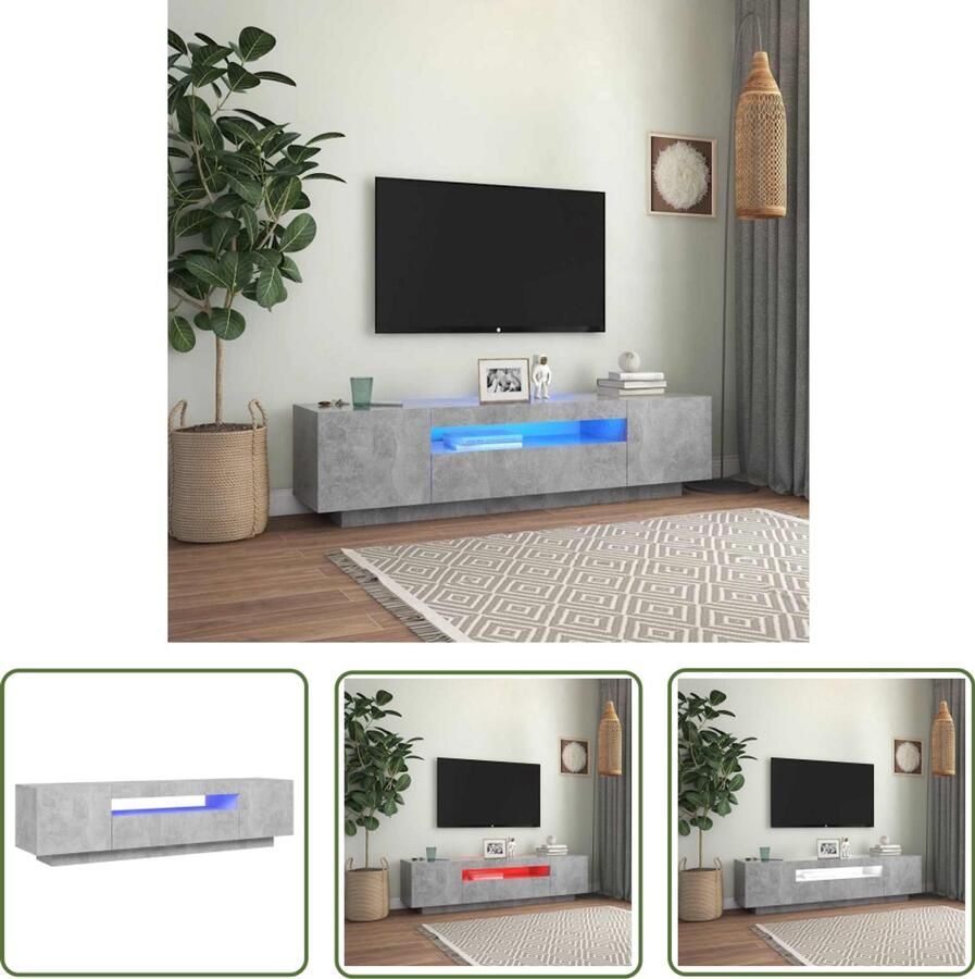 The Living Store TV-meubel Betongrijs LED-verlichting 160 x 35 x 40 cm RGB LED Montage vereist Tv-meubel Betongrijs Led-verlichting Houten Tv-stand Media-opbergkasten - Foto 3