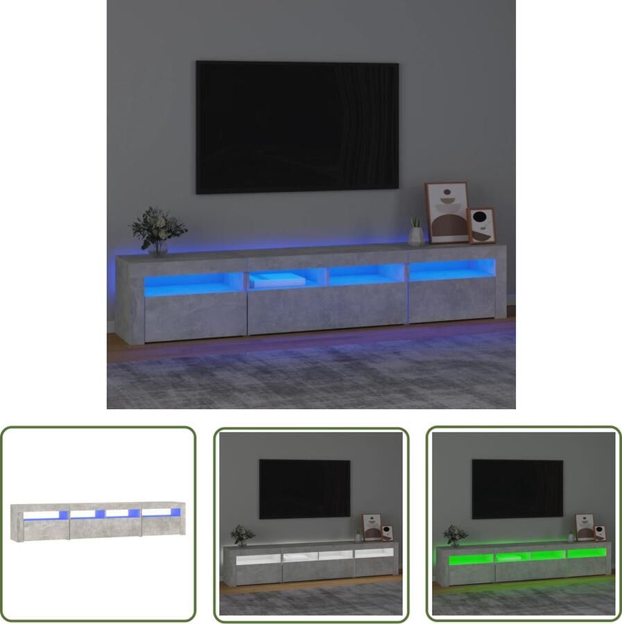 The Living Store vidaXL Tv-meubel met LED-verlichting 210x35x40 cm betongrijs Tv-meubel Betongrijs Led Verlichting Rgb Licht Houten Tv-kast