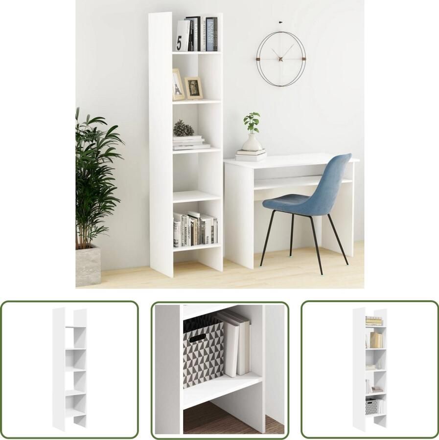 The Living Store vidaXL Boekenkast Bibliotheek Boekenkast 40x35x180 cm bewerkt hout wit Opbergkast Houten Meubilair Wit Meubilair - Foto 2