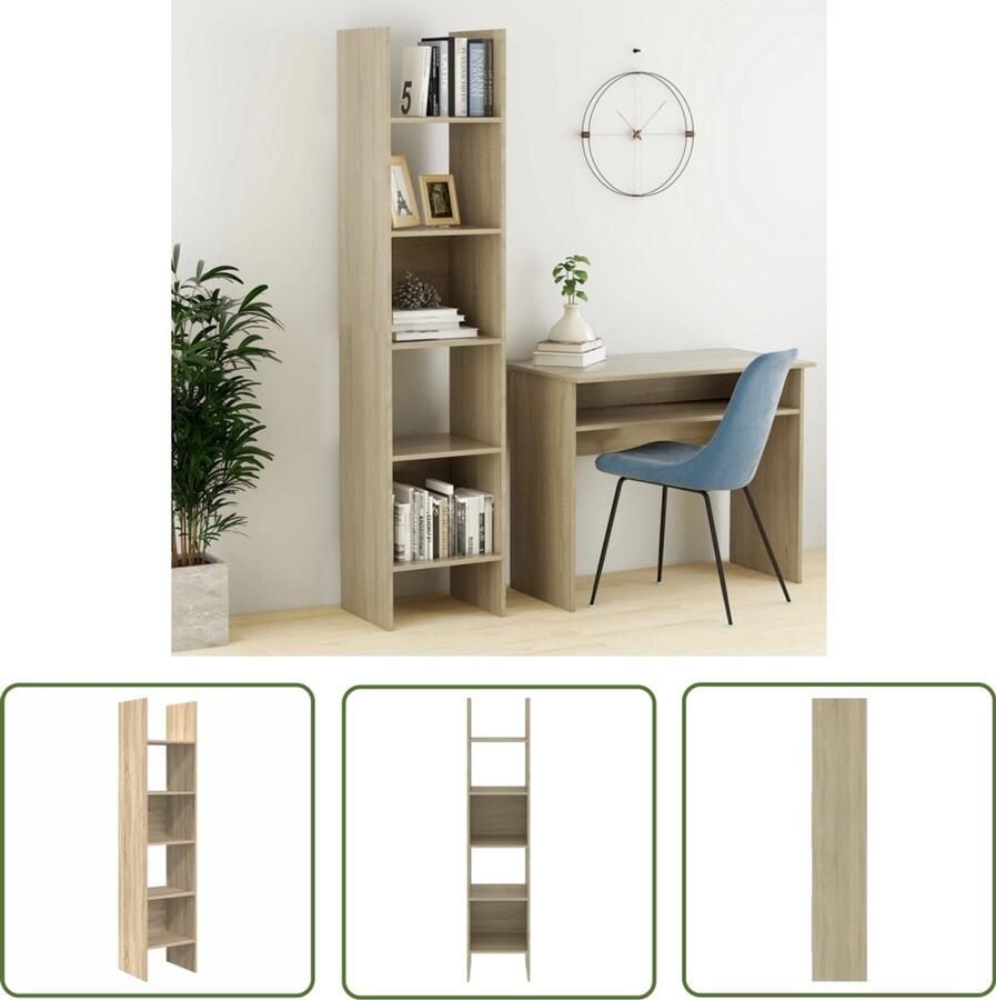 The Living Store vidaXL Boekenkast Bibliotheek Boekenkast 40x35x180 cm bewerkt hout sonoma eikenkleurig Opbergkast Houten Meubilair Design Bibliotheek - Foto 2