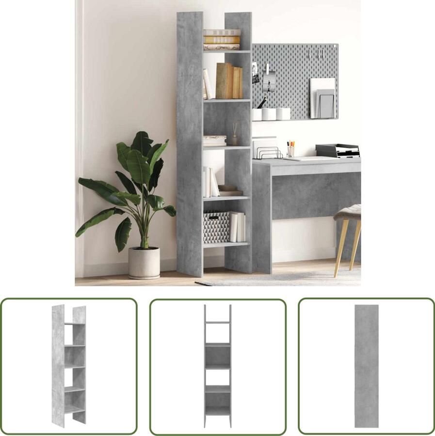 The Living Store vidaXL Boekenkast Bibliotheek Boekenkast 40x35x180 cm bewerkt hout betongrijs Opbergkast Meubilair Woonkamer - Foto 2