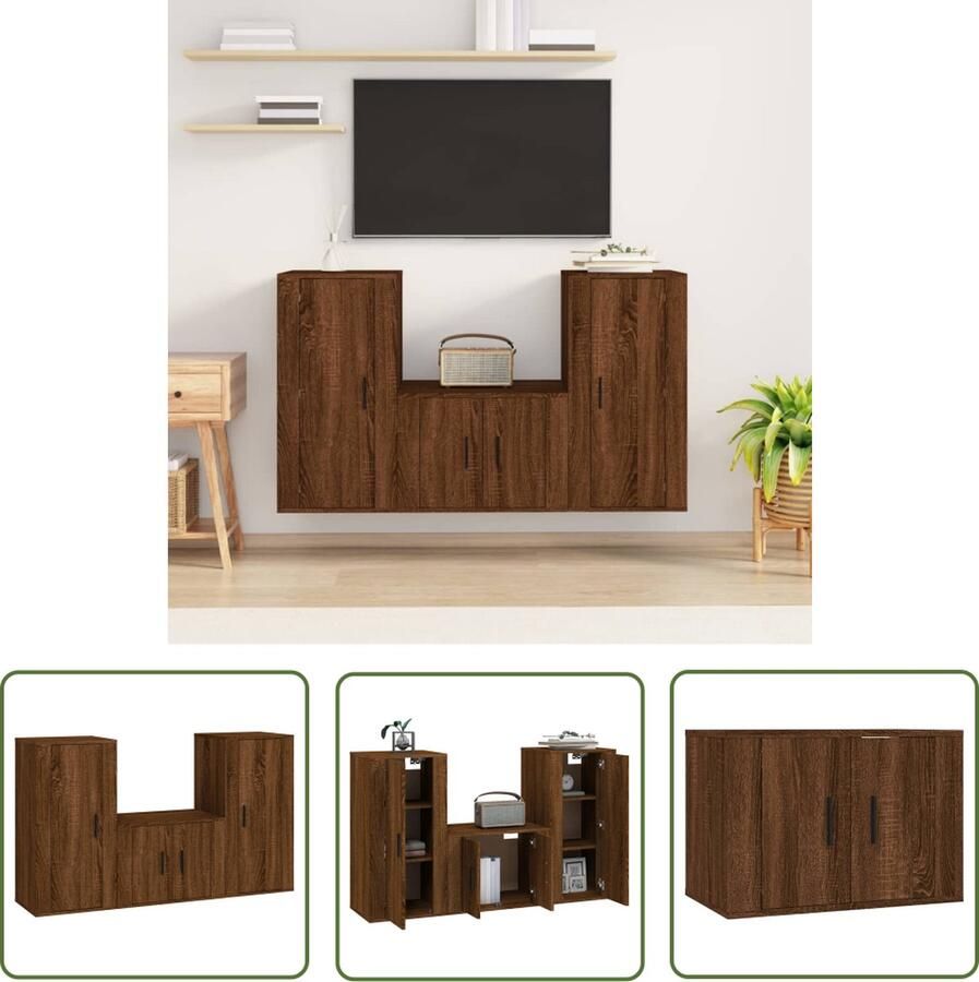 The Living Store TV-meubelset bruineiken klassiek design voldoende opbergruimte wandgemonteerd TV Kast Bruin Eiken Tv Meubels Wandmontage Opbergruimte - Foto 2
