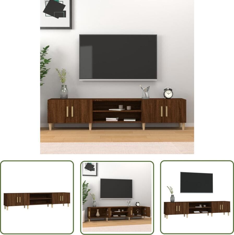 The Living Store vidaXL Bruin Meubilair Tv Kast Tv-meubel 180x31 5x40 cm bewerkt hout bruin eikenkleur Houtsoort Salontafel Livingroom Furniture - Foto 2