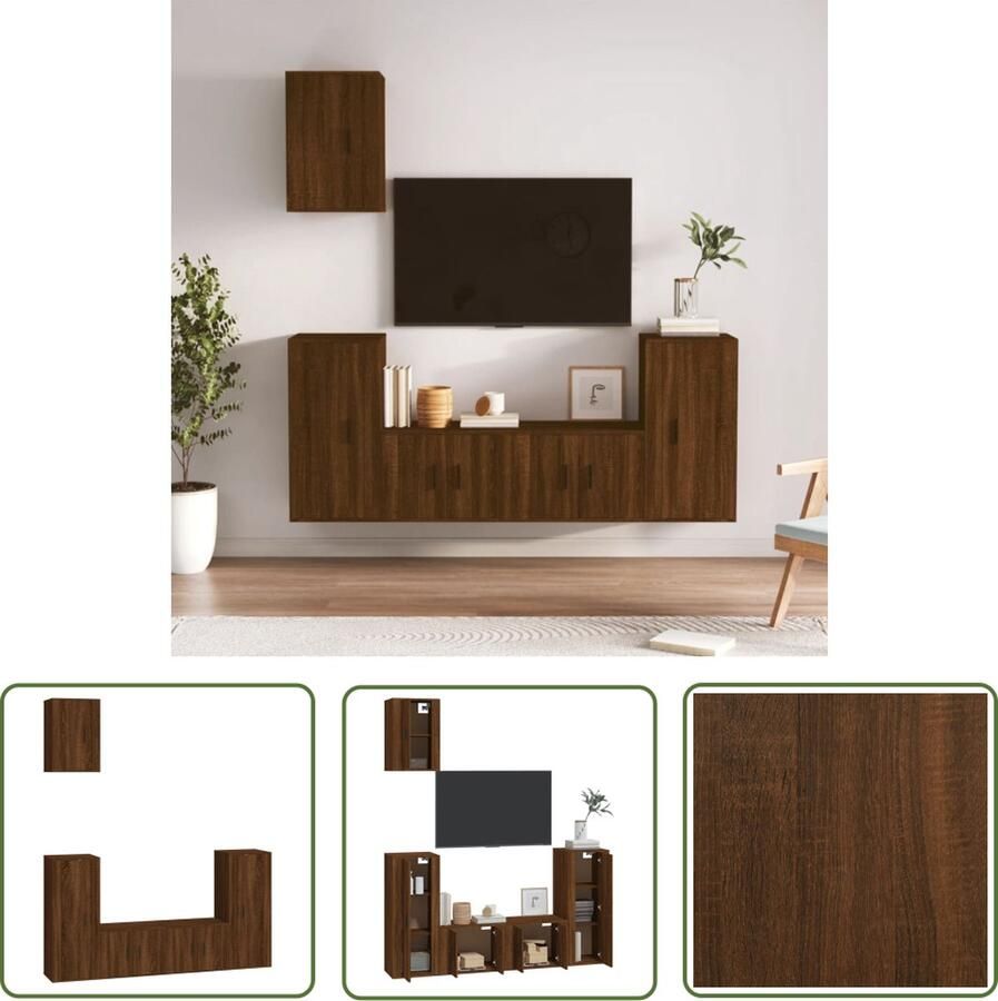 The Living Store TV-meubelset Bruineiken 2x 57 x 34.5 x 40 cm 2x 40 x 34.5 x 80 cm 1x 40 x 34.5 x 60 cm Tv-meubel Bruine Eik Houten Tv Kast Salontafel Opbergruimte - Foto 2