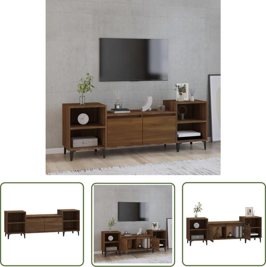 The Living Store vidaXL Bruine Eik TV-meubel Tv-meubel 160x35x55 cm bewerkt hout bruin eikenkleur Houten TV Kast Salontafel Opbergvakken