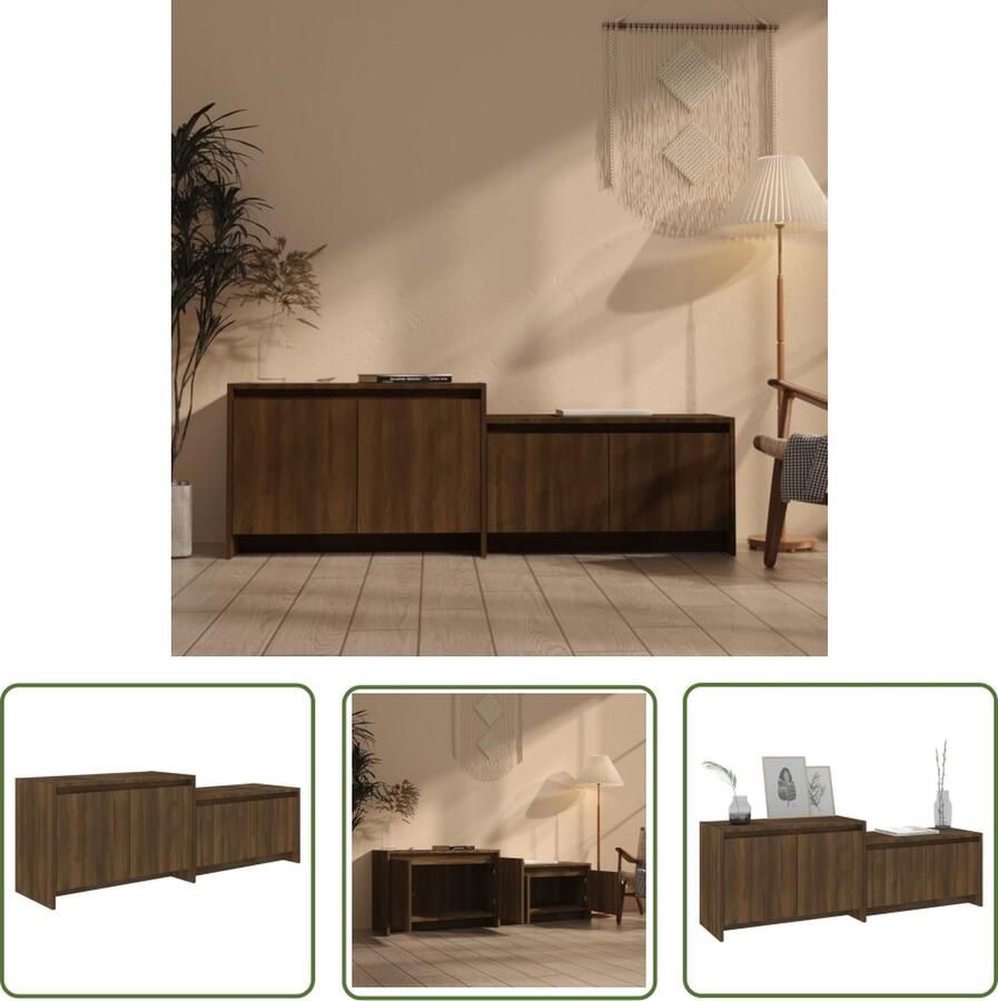 The Living Store vidaXL Tv-meubel 146 5x35x50 cm bewerkt hout bruin eikenkleur Tv-meubel Bruine Eiken Meubilair Houten Tv-kast Media Kast Stereo Kast - Foto 2