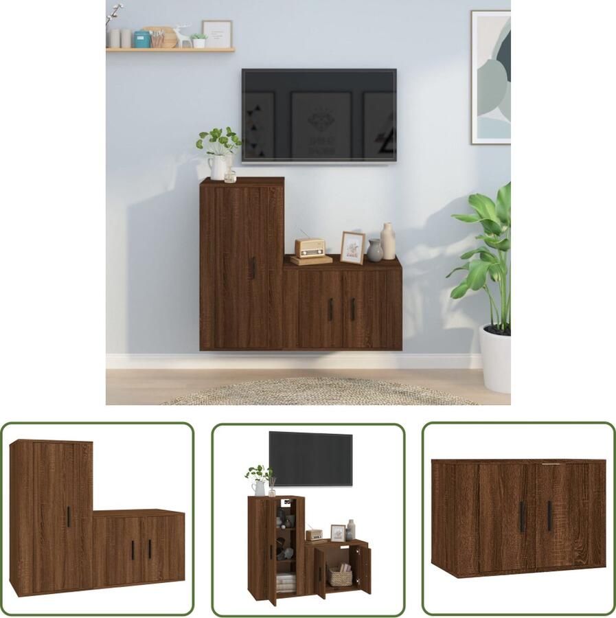 The Living Store TV-meubelset Klassiek Bruineiken Wandgemonteerd 57x34.5x40 cm 40x34.5x80 cm Tv Kast Bruine Eiken Houten Tv Stand Wandmontage Tv Unit Salontafel - Foto 2