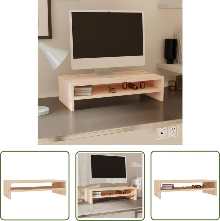 The Living Store Monitorstandaard Houten bureaukast 50x24x13 cm Massief grenenhout Monitorstandaard Bureaustandaard Hout Standaard Computer Accesoires Laptop Houder - Foto 2