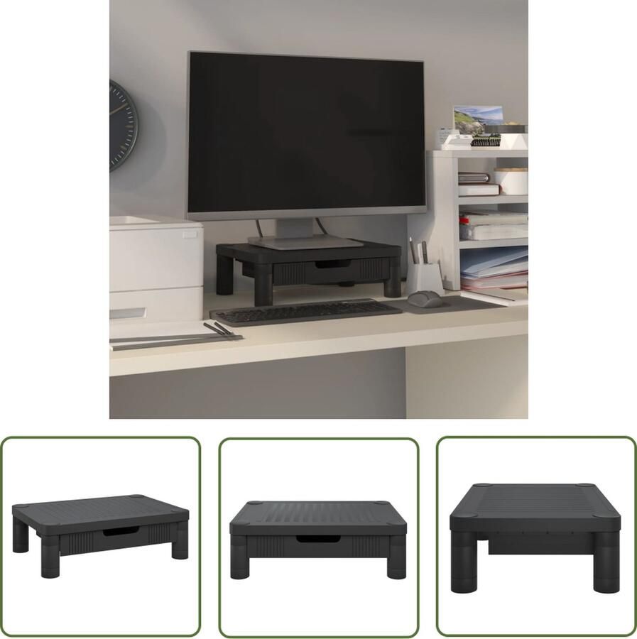 The Living Store Monitorstandaard HIPS Zwart 43x30.5x13 cm met lade Monitorstandaard Computerstandaard Laptop Stand Hps Kunststof Zwart - Foto 2