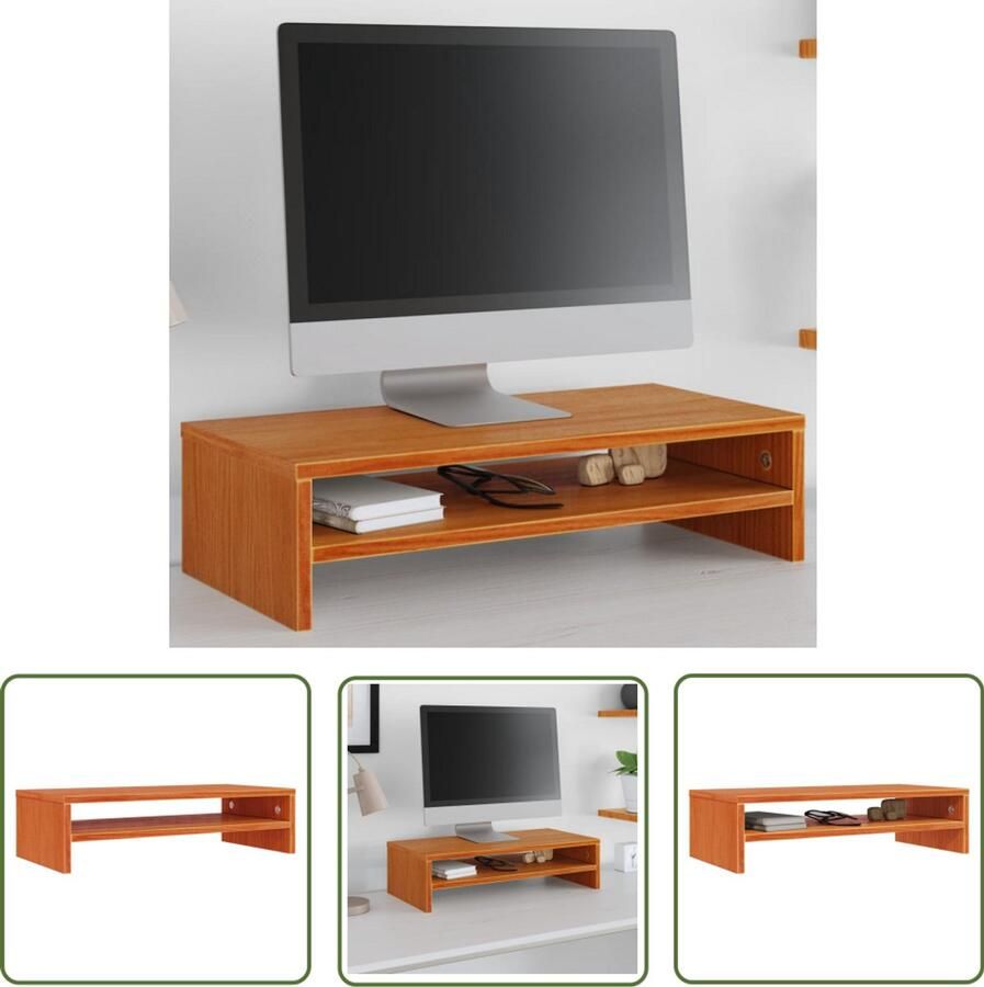 The Living Store Monitorstandaard 50x24x13 cm massief grenenhout wasbruin Monitorstandaard Computerstandaard Laptopstandaard Bureaustandaard Grenenhouten Standaard