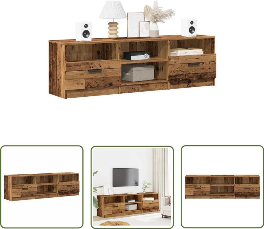 The Living Store Tv-meubel 150x33 5x45 cm bewerkt hout oud houtkleurig Tv-meubel Dressoir Houten Tv-kast Opbergruimte Vintage Tv-tafel