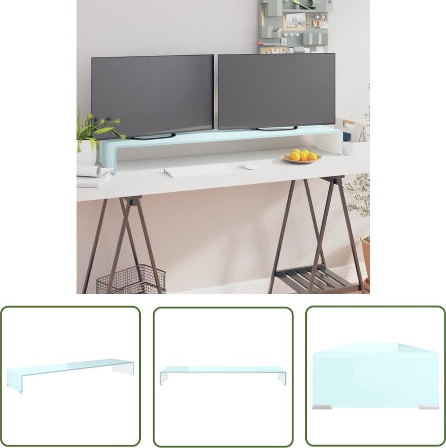 The Living Store vidaXL Glas Meubilair TV-meubel TV-meubel monitorverhoger 120x30x13 cm glas groen Monitorstandaard Verdediging Tegen Pijnlijke Houding Living Room Furniture - Foto 2