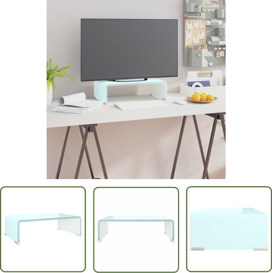 The Living Store vidaXL Glas Meubilair TV-meubel Tv-meubel monitorverhoger 40x25x11 cm glas groen Groene Meubels Modern TV-stand Monitor Verhoger - Foto 2