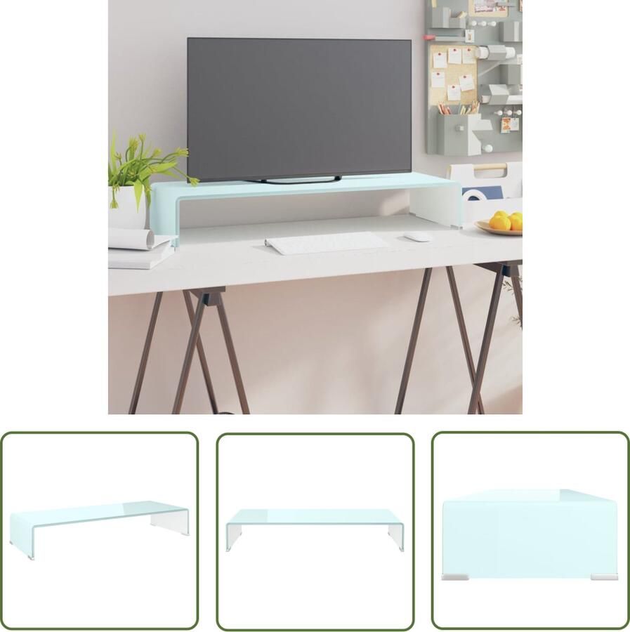The Living Store vidaXL Glas Meubilair TV-meubel Tv-meubel monitorverhoger 80x30x13 cm glas groen Modern Tv Stand Green Furniture Living Room Furniture - Foto 2