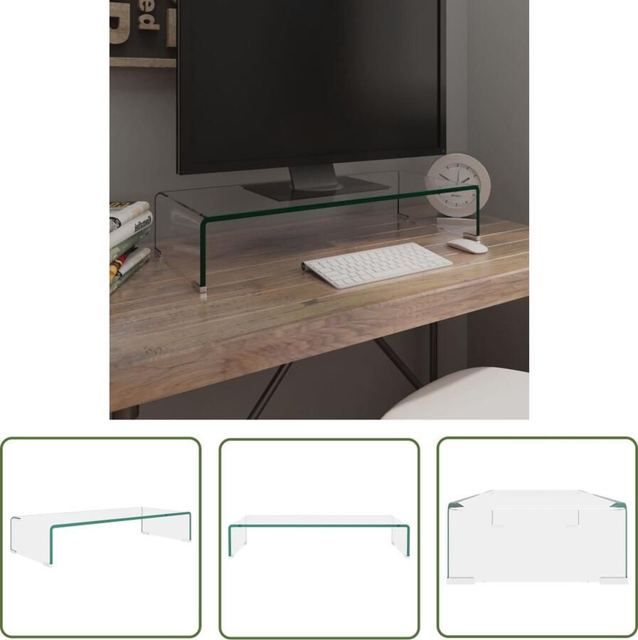 The Living Store vidaXL Glas Meubilair TV-meubel Tv-meubel monitorverhoger transparant 70x30x13 cm glas Modern Tv Stand Monitor Verhoger Living Room Decoratie - Foto 2