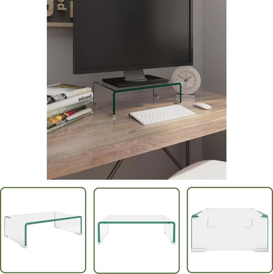 The Living Store vidaXL Glas Meubilair TV-meubel Tv-meubel monitorverhoger transparant 40x25x11 cm glas Monitor Verhoger Living Room Furniture Salontafel