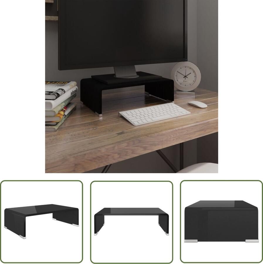 The Living Store vidaXL Glazen TV-standaard TV-meubel Tv-meubel monitorverhoger zwart 40x25x11 cm glas Monitor Verhoger Modern Tv Meubilair Zwart Tv-meubel - Foto 2