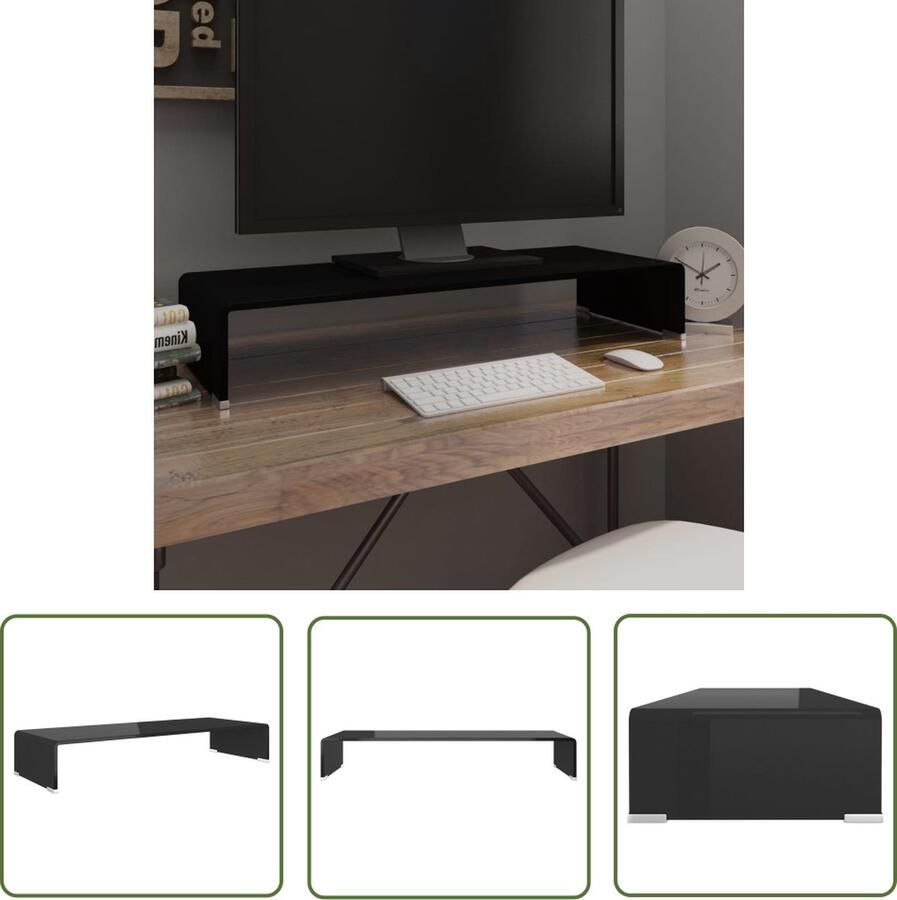 The Living Store vidaXL Glazen TV-standaard TV-meubel Tv-meubel monitorverhoger zwart 80x30x13 cm glas Monitor Verhoger Living Room Decoratie Minimalistisch Meubilair - Foto 2
