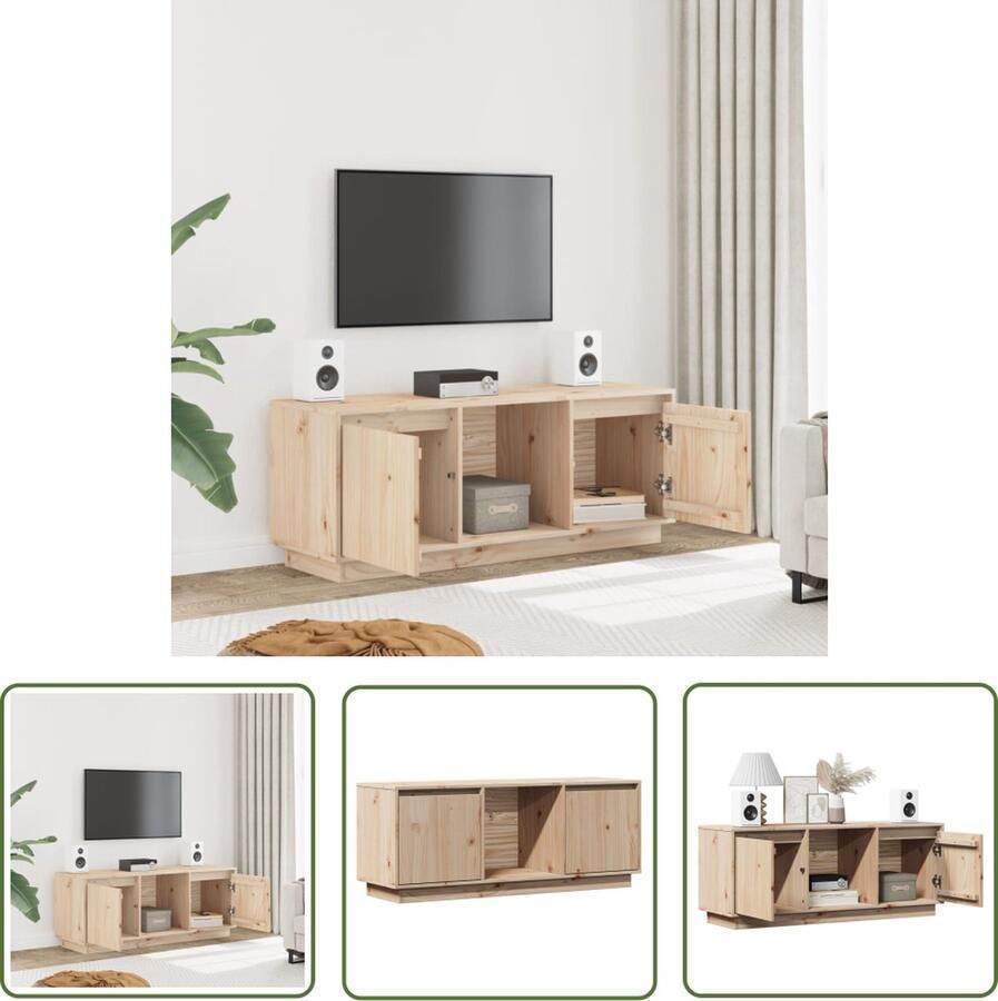 The Living Store Tv-meubel Grenenhout 110.5 x 35 x 44 cm Opbergruimte Stevig blad Tv-meubel Grenenhout Meubilair Houten Tv-stand Salontafel Televisiescherm Stand - Foto 3