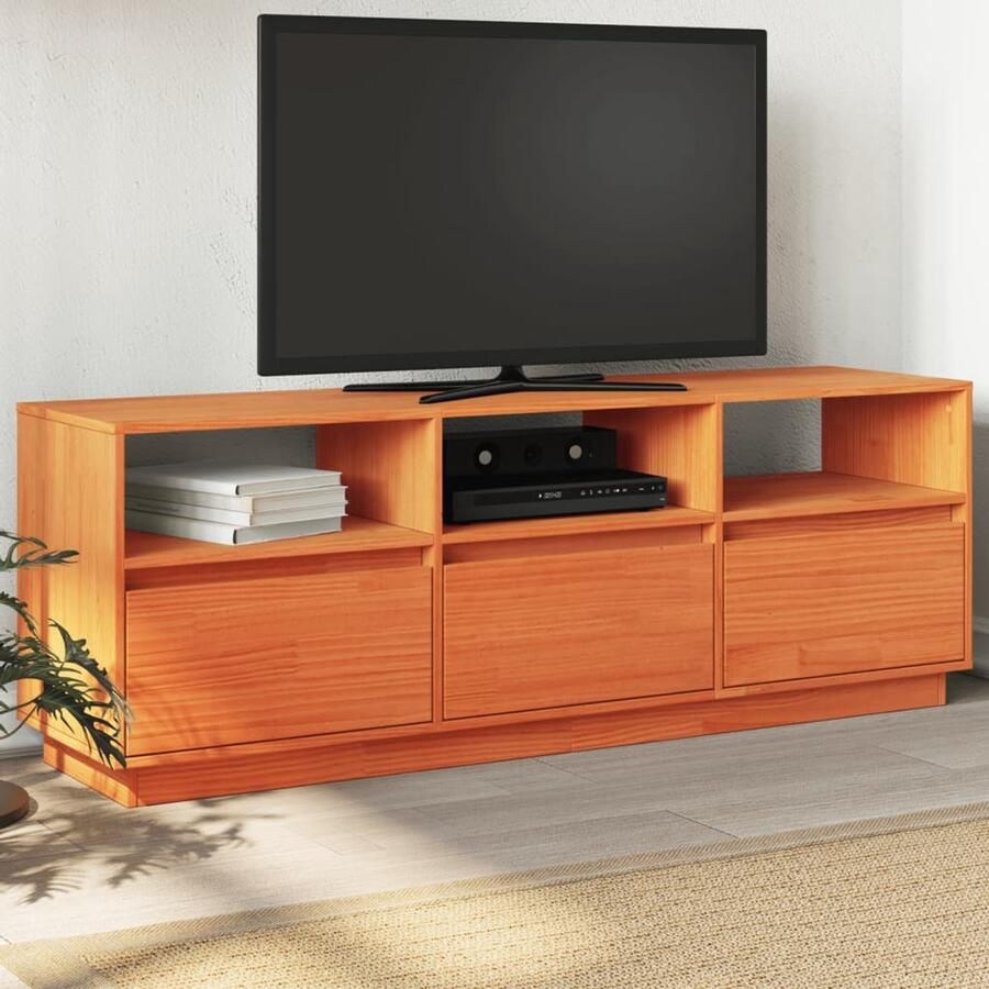 The Living Store vidaXL Tv-meubel 140x37x50 cm massief grenenhout wasbruin Tv-meubel Grenenhout Bruin Vintage Salontafel