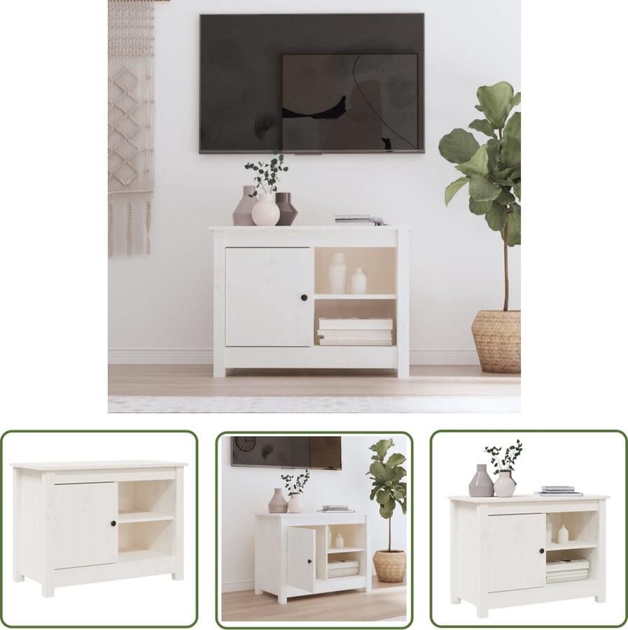 The Living Store TV Meubel Grenenhout Wit 70 x 36.5 x 52 cm Met voldoende opbergruimte Tv Meubel Grenenhout Wit Tv Kast Salontafel - Foto 2
