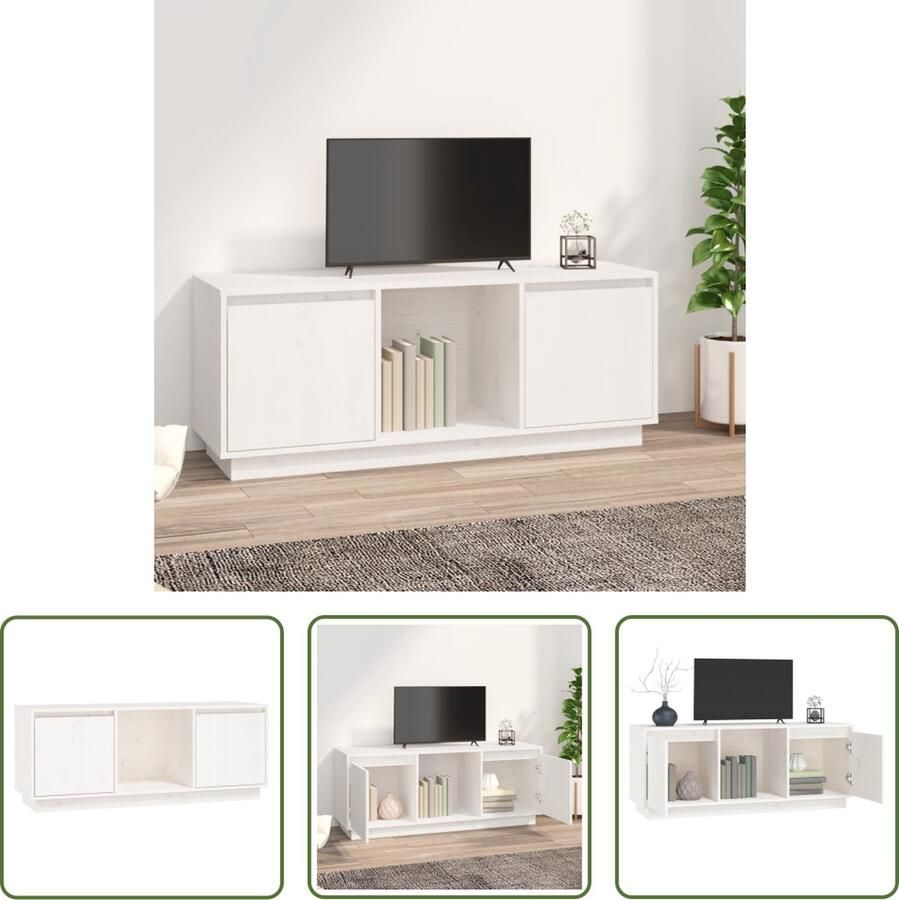 The Living Store Tv-meubel Grenenhout Wit 110.5 x 35 x 44 cm Stereokast met Voldoende Opbergruimte Tv-meubel Grenenhouten Meubilair Houten Tv Kast Salontafel Livingroom Furniture - Foto 2