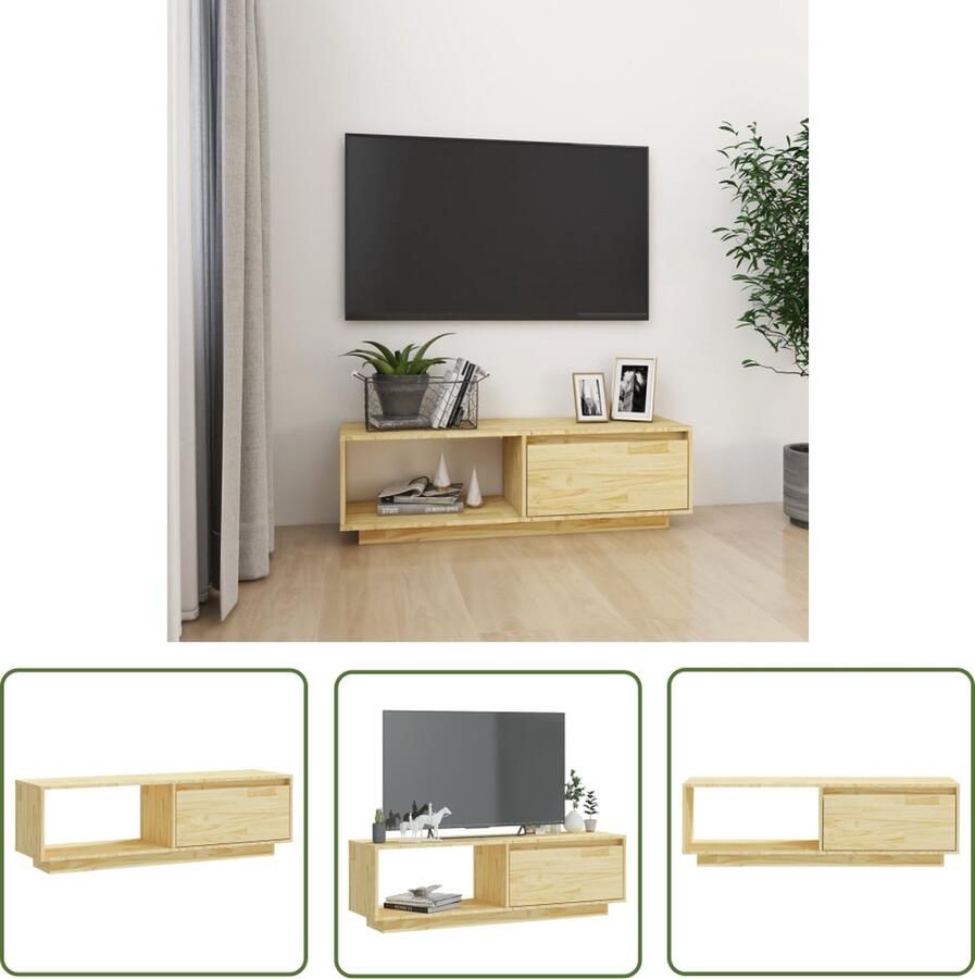 The Living Store TV-meubel Grenenhout 110 x 30 x 33.5 cm Met lades en opbergschappen TV-meubel Grenenhouten Meubilair Hout Meubels Livingroom Furniture Design Tv Stand - Foto 2
