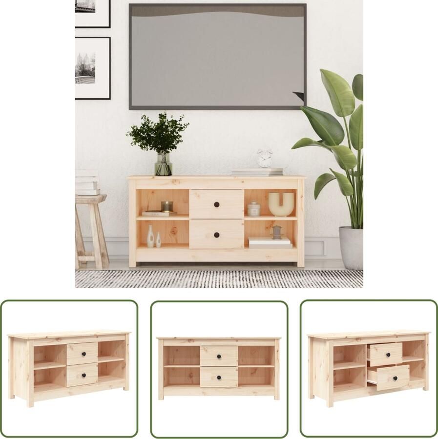 The Living Store Tv-Kast Grenenhout 103 x 36.5 x 52 cm Trendy design Tv Kast Grenenhouten Tv Kast Tv Stand Salontafel Livingroom Furniture - Foto 2