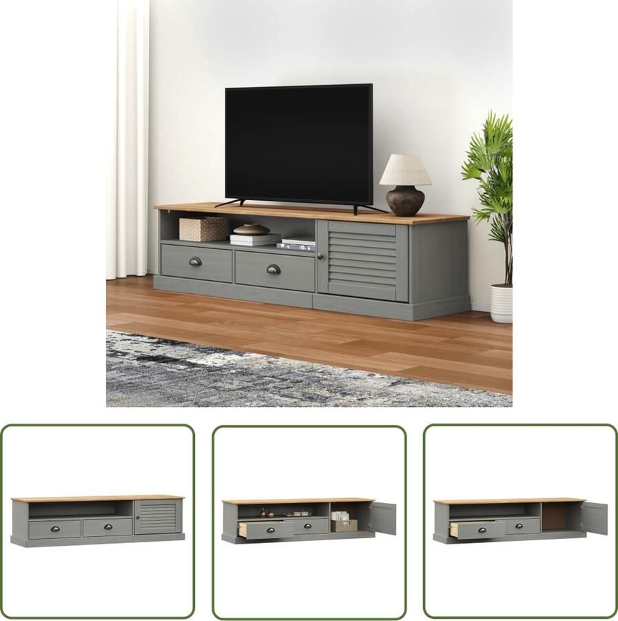 The Living Store vidaXL Tv-meubel VIGO 156x40x40 cm massief grenenhout grijs Tv-meubel Grenenhouten Tv-meubel Tv-stand Meubilair Livingroom Furniture - Foto 2