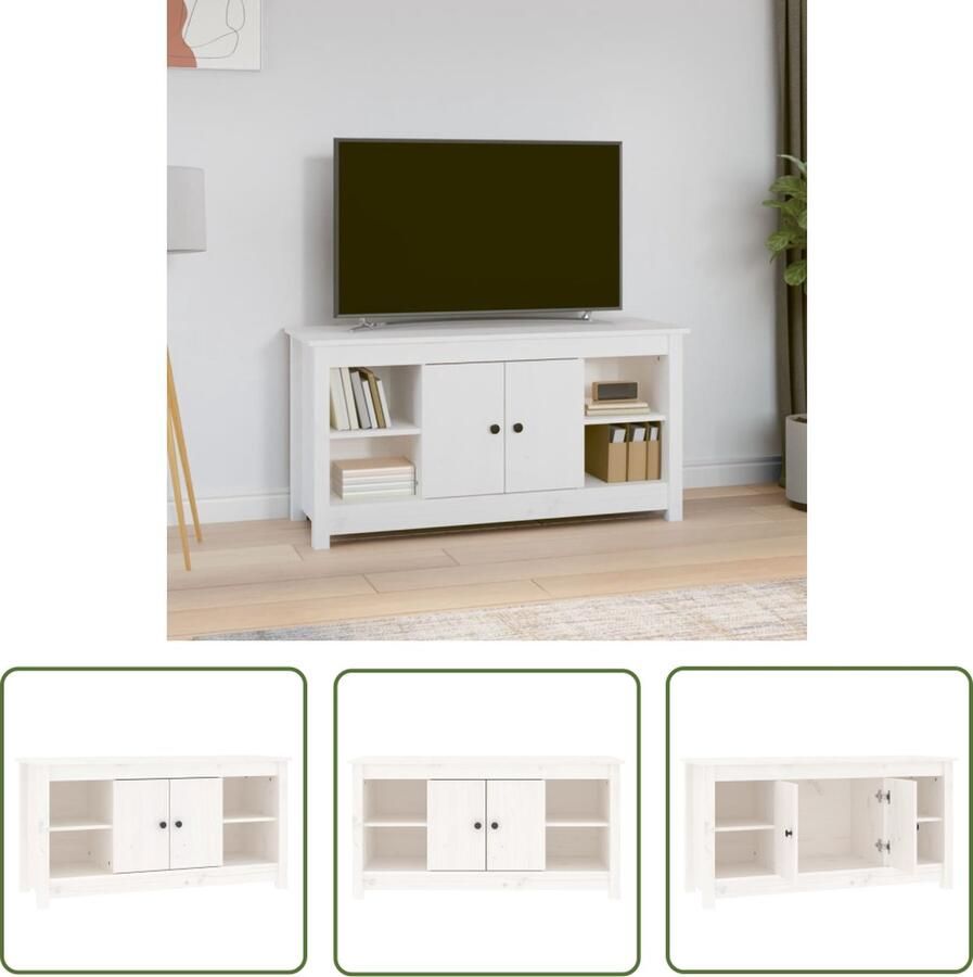 The Living Store vidaXL Tv-meubel 103x36 5x52 cm massief grenenhout wit Tv Kast Grenoble Hout Wit Salontafel Livingroom Furniture - Foto 2