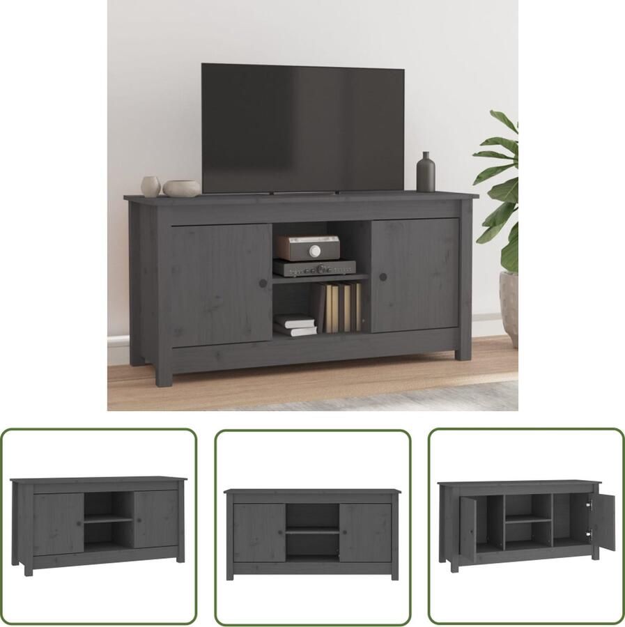 The Living Store vidaXL Grenoble Hout Tv Kast Tv-meubel 103x36 5x52 cm massief grenenhout grijs Tv Meubel Houten Tv Kast Salontafel - Foto 2