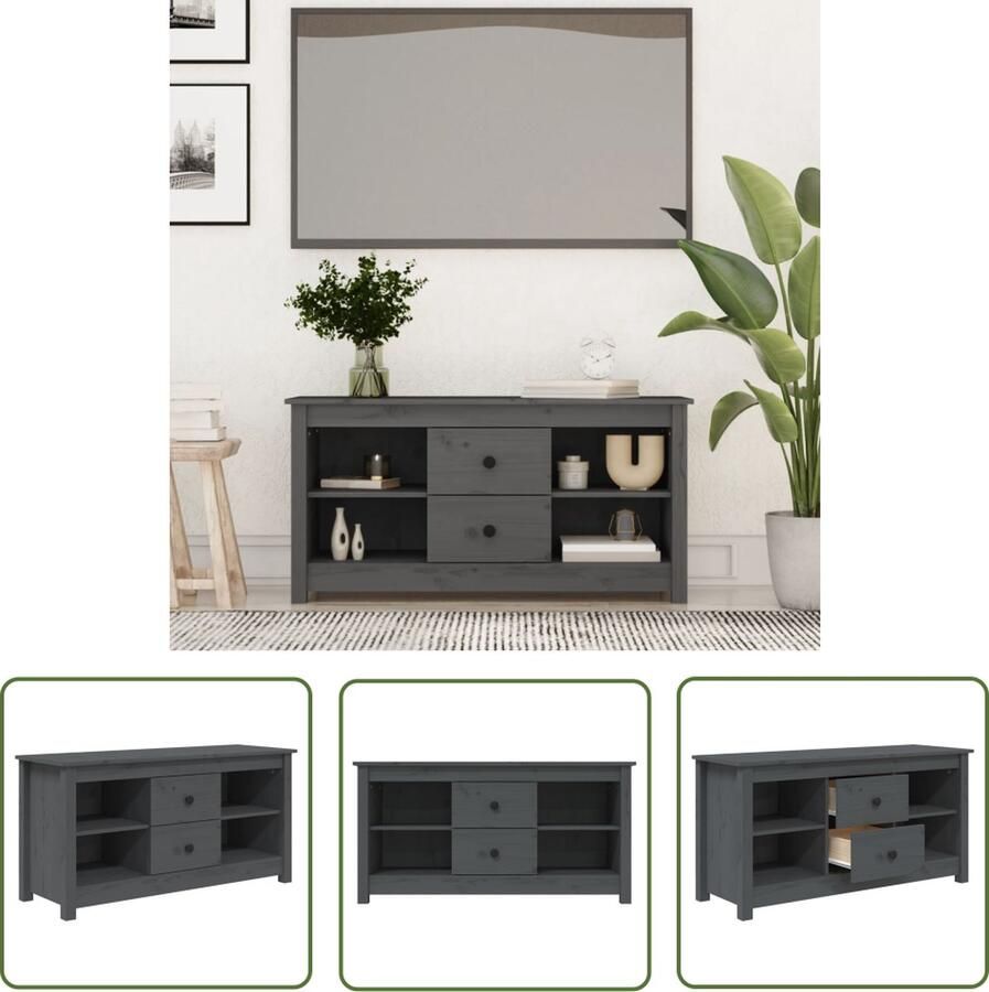 The Living Store vidaXL Grenoble Hout Tv Kast Tv-meubel 103x36 5x52 cm massief grenenhout grijs Tv Meubilair Opbergruimte Salontafel - Foto 6