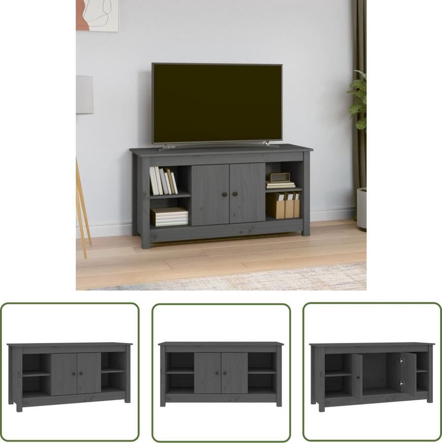 The Living Store vidaXL Tv-meubel 103x36 5x52 cm massief grenenhout grijs Tv Kast Grenoble Hout Tv Meubel Houten Tv Kast Zwarte Tv Kast - Foto 2