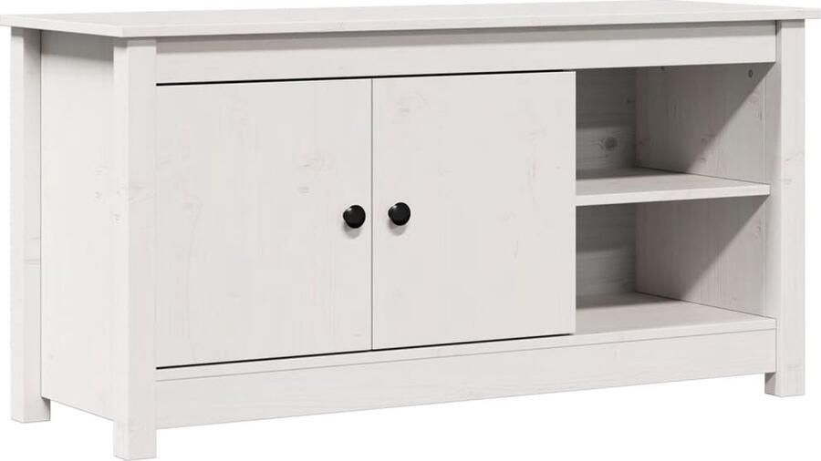 The Living Store vidaXL Grenoble Hout Tv Kast Tv-meubel 103x36 5x52 cm massief grenenhout wit Tv Stand Salontafel