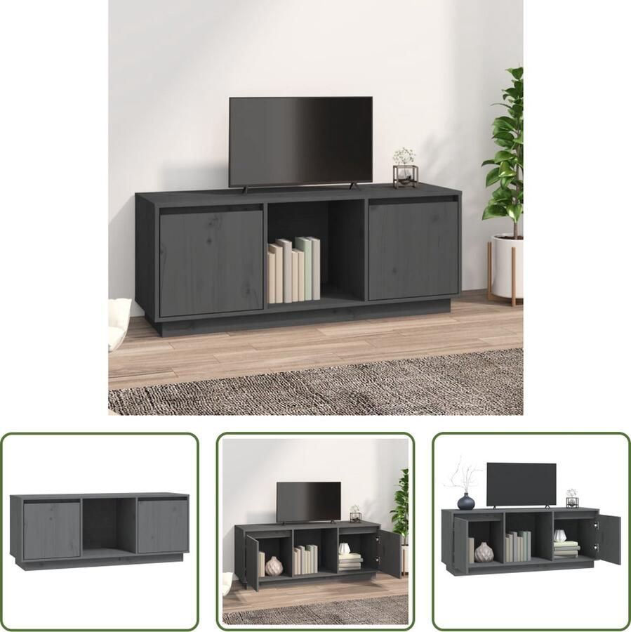 The Living Store vidaXL Tv-meubel 110 5x35x44 cm massief grenenhout grijs Tv-meubel Grenoble Hout Houten Tv Kast Tv Stand Salon Meubilair - Foto 2