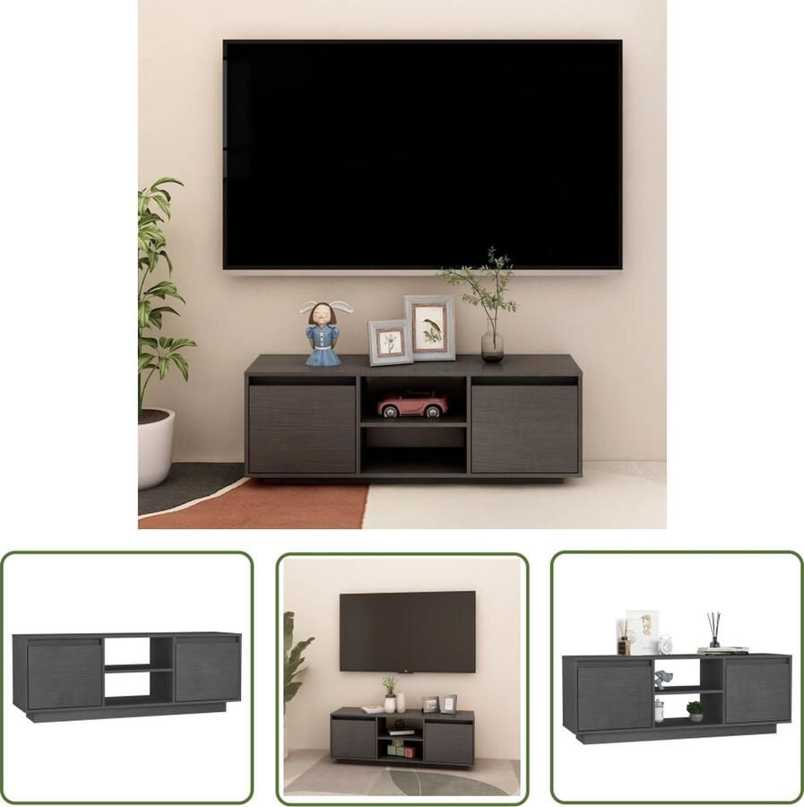 The Living Store vidaXL Tv-meubel 110x30x40 cm massief grenenhout grijs Tv-meubel Grenoble Hout Tv-kast Meubilair Livingroom Decoratie - Foto 2