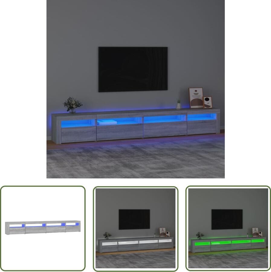 The Living Store TV-meubel LED-verlichting Grijs sonoma eiken Afmetingen- 270 x 35 x 40 cm Materiaal- Bewerkt hout Tv-meubel Grijze Tv-kast Led Tv-meubel Houten Tv-stand Media Kast - Foto 3