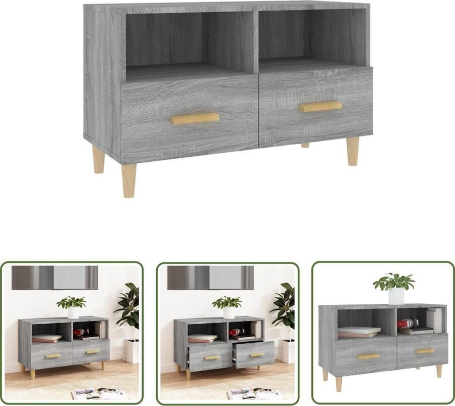 The Living Store Klassiek TV-meubel grijs sonoma eiken 80 x 36 x 50 cm stevig en vochtbestendig TV-meubel Grijze Tv Kast Tv Stand Scandinavisch Design Woonkamer Meubilair - Foto 2