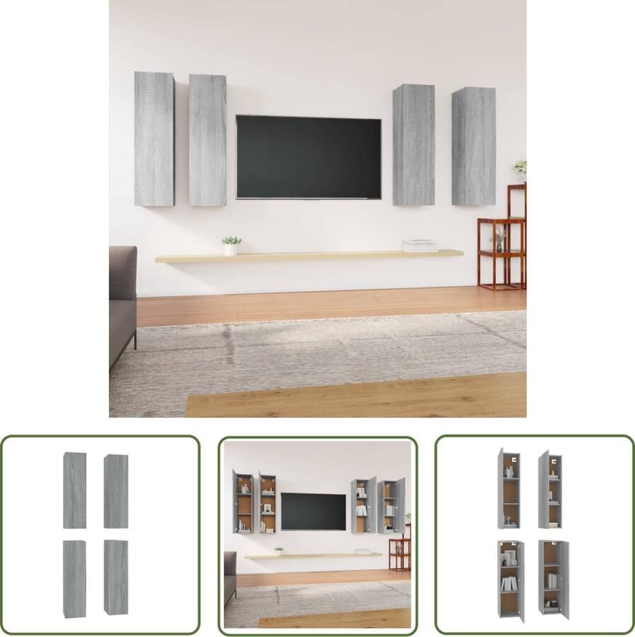 The Living Store vidaXL Tv-meubelen 4 st 30 5x30x110 cm bewerkt hout grijs sonoma eiken Tv-meubel Hangend Tv-meubel Grijze Tv-kast Houten Tv-meubel Salontafel
